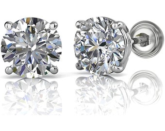 Moissanite Stud Earrings in 14k Solid White Gold