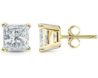 Princess Stud White Sapphire Stud Earrings in 14k Yellow Gold/Sterling Silver