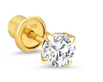 Genuine Diamond Stud Earring in 10k Yellow Gold with Screw Back