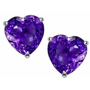 Amethyst  Heart Stud Earrings in Solid Sterling Silver