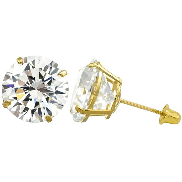 Sparkling Moissanite Stud Screw Back Earrings in 14k Solid Yellow Gold