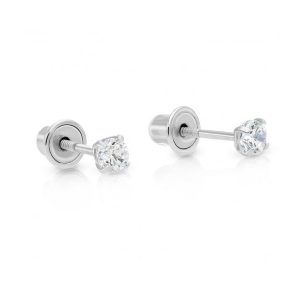 Genuine Diamond Stud Earrings in 14k White Gold with Screw Backs