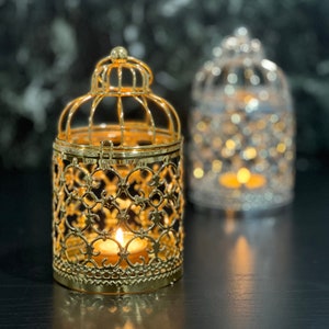 Exquisite birdcage candle holder, European Style Gold Silver Ornaments, Iron Home Decoration, Openwork pattern plating, Ambient ornament.