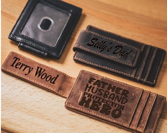 Personalized handwriting Leather Magnetic Money Clip Gift Father's Day from kids, best gift for Dad Husband Boyfriend, Front Pocket Wallet