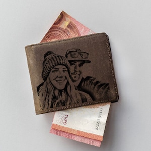 Cartera de cuero personalizada para papá primerizo, regalo de San Valentín de la esposa, cartera personalizada para hombre con foto grabada y monograma plegable.