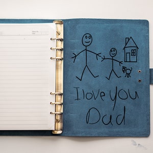 Genuine Leather Journal, REFILLABLE Personalized christmas gift Custom Photo Picture Engraved gift For Father&#39;s day,Handwriting gift for DAD