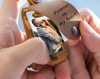 Personalized Photo Keychain for Father's Day, Gift from daughter, Gift for dad from kids wife,Picture engraved keychain, pet memorial gift