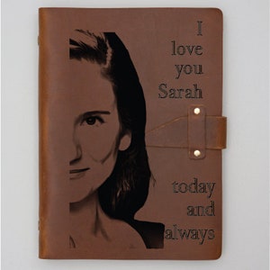 Genuine Leather Vintage Journal, REFILLABLE Personalized - Custom Photo Picture Engraved A5 Notebook gift For Valentines, Handwriting gift