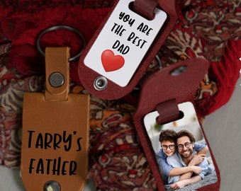 Personalisierter Foto Schlüsselanhänger für den Vatertag, Geschenk von der Tochter, Geschenk für den Vater von der Kinderfrau, Bild gravierter Schlüsselanhänger, Opa Geschenk
