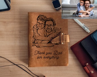 Genuine Leather Journal, REFILLABLE Personalized - Custom Photo Picture Engraved A5 Notebook gift For Father's day, Handwriting gift for DAD