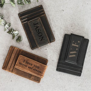Personalized Leather Magnetic Money Clip Gift for Christmas gift from kids, best gift for Dad  Husband and Boyfriend, Front Pocket Wallet