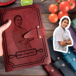 Custom Leather Vintage Journal, REFILLABLE Personalized - Photo Picture Engraved gift For Christmas, Handwriting gift Recipe Book Gift