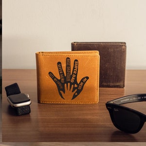 Cartera de cuero personalizada para papá primerizo, regalo del día del padre de la esposa, cartera personalizada para hombre con foto grabada y monograma plegable