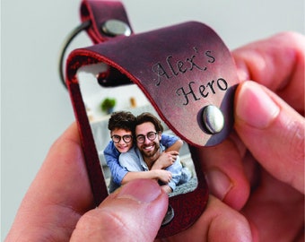 Personalized Photo Keychain for Father's Day, Gift from daughter, Gift for dad from kids wife,Picture engraved keychain, Grandpa gift