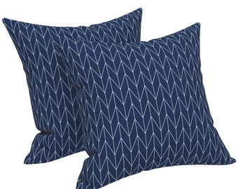 Outdoor/Indoor Throw Pillows with Inserts, 18”x18” Decorative Square Pillows for Bed, Couch, Sofa and Patio Furniture, Herringbone Navy