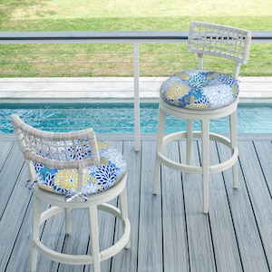 Indoor/Outdoor Seat Cushions Patio Chair Pads with Ties Round Bistro Chair Cushion for Home Garden 15"x15"x4", 2 Pack, Dahlia Blue