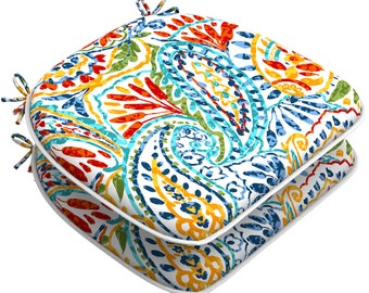 Indoor/Outdoor Chair Cushions Seat Cushion with Ties, Patio Chair Pads 16" x 17"for Furniture Garden Home Kitchen Decoration Paisley Multi