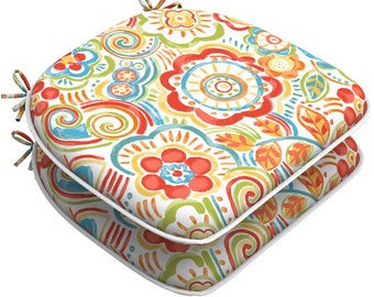 Indoor/Outdoor Chair Cushions Seat Cushion with Ties, Patio Chair Pad 16" x 17"for Furniture Garden Home Kitchen Decoration Flower Multi