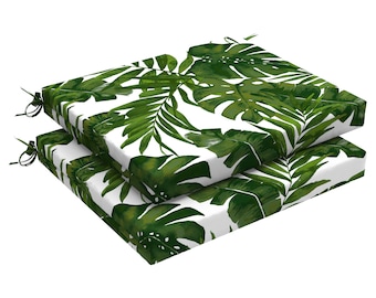 Outdoor Chair Cushions 18.5"x16"x2", Square Corner Memory Foam Seat Cushions with Ties for Garden Patio Furniture, Palm Green