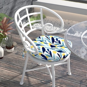 Indoor/Outdoor Seat Cushions Patio Chair Pads with Ties Round Bistro Chair Cushions for Home Office Garden 15"x15"x4", 2 Pack, Leaves Multi