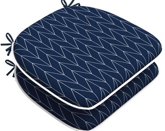 Indoor/Outdoor Chair Cushions Seat Cushion with Ties, Patio Chair Pads 16" x 17" for Furniture Garden Kitchen Decoration Herringbone Navy