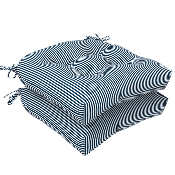 Wicker Seat Cushion Decorative Tufted U-Shaped Chair Pads for Patio Garden Home Office Indoor/Outdoor Set of 2, 19"x19"x5", Stripe Navy