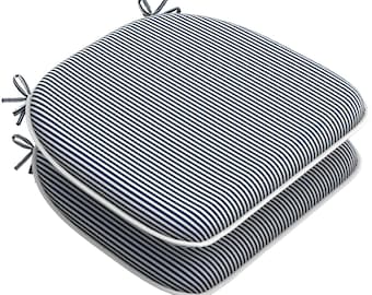 Indoor/Outdoor Chair Cushions Seat Cushion with Ties, Patio Chair Pads 16" x 17"for Furniture Garden Home Kitchen Decoration Stripe Navy