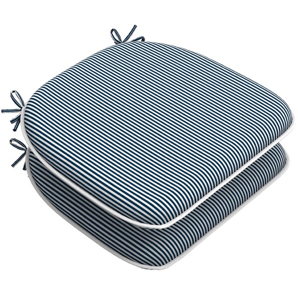 Indoor/Outdoor Chair Cushions Seat Cushion with Ties, Patio Chair Pads 16" x 17"for Furniture Garden Home Kitchen Decoration Stripe Navy