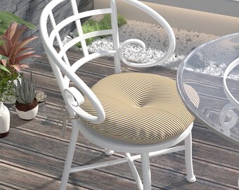 Indoor/Outdoor Seat Cushions Patio Chair Pads with Ties Round Bistro Chair Cushion for Home Garden 15"x15"x4", 2 Pack, Stripe Beige