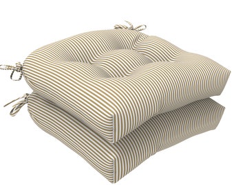 Wicker Seat Cushion Decorative Tufted U-Shaped Chair Pads for Patio Garden Home Office Indoor/Outdoor Set of 2, 19"x19"x5", Stripe Beige