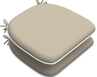 Indoor/Outdoor Chair Cushions Seat Cushion with Ties, Patio Chair Pad 16" x 17"for Furniture Garden Home Kitchen Decoration Stripe Beige