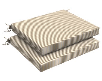 Outdoor Chair Cushions 18.5"x16"x2", Square Corner Memory Foam Seat Cushions with Ties for Garden Patio Furniture, Stripe Beige