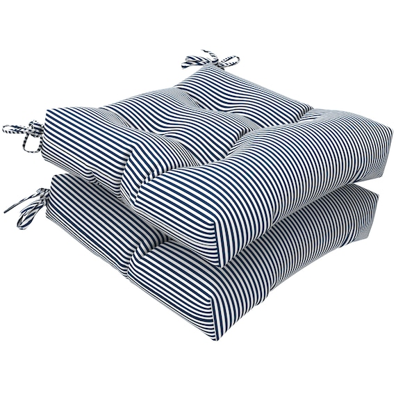 Grateful Home — Custom Bench or Window Seat Cushion, in Black Ticking  Stripe Fabric, with French Mattress Edging