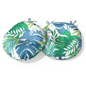 Indoor/Outdoor Seat Cushions Patio Chair Pads with Ties Round Bistro Chair Cushion for Home Garden 15x15x4, 2 Pack, Islamorada Green image 2