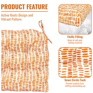 Wicker Seat Cushion Decorative Tufted U-Shaped Chair Pads for Patio Garden Home Office Indoor/Outdoor Set of 2, 19x19x5, Pebble Orange image 3