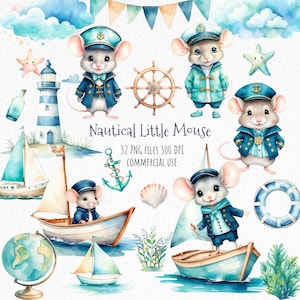 Petite souris nautique | Pépinière nautique | Sous la mer | Bébé PNG | Clipart océan | Vie marine | Baby Shower | Décor