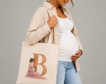 Bolso de maternidad personalizado con inicial B / Regalo para futura mamá / Regalo para baby shower / Bolso de lona para embarazadas / Regalo para mamás primerizas