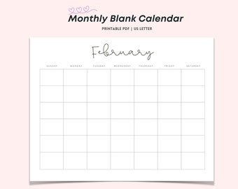 Monthly Blank Calendar(Sunday-Start), Simple Calendar, 11 x 8.5 inches, Horizontal Printable Calendar Pages, PDF Printable, Instant Download