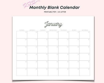 Monthly Blank Calendarsunday-start, Simple Calendar, 11 X 8.5 Inches ...