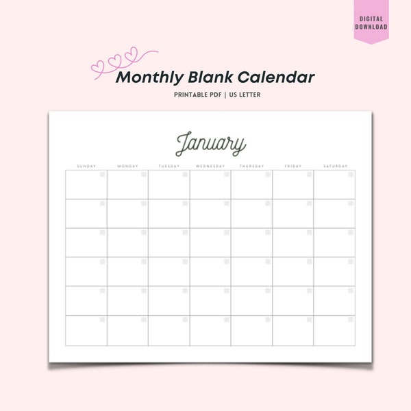 Blank Calendar Pdf Etsy