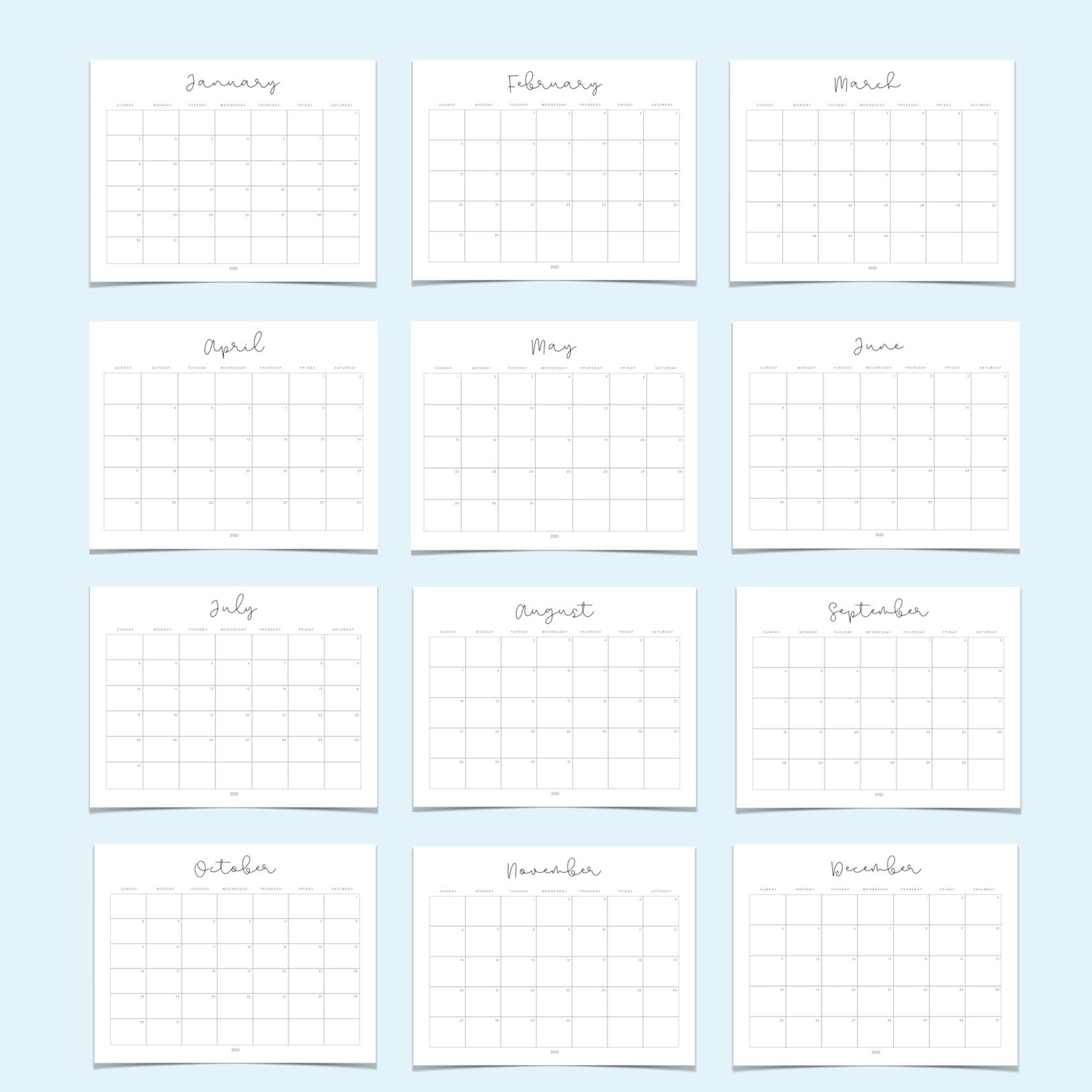 2022 Calendar And Blank Monthly Calendar Printable Minimalist Etsy