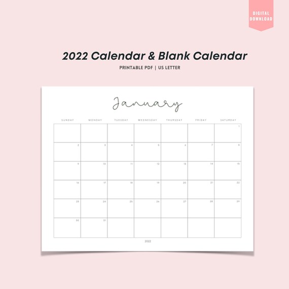 2022 calendar blank monthly calendar printable minimalist etsy