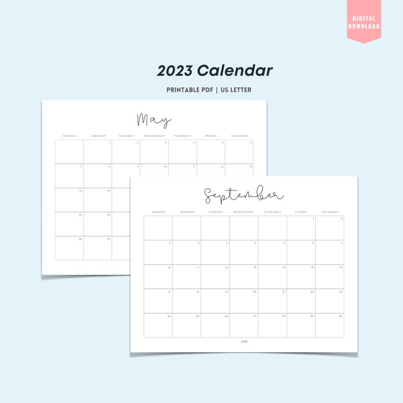 2023 Calendar Printable Minimalist Simple Calendar 11 X 8.5 - Etsy