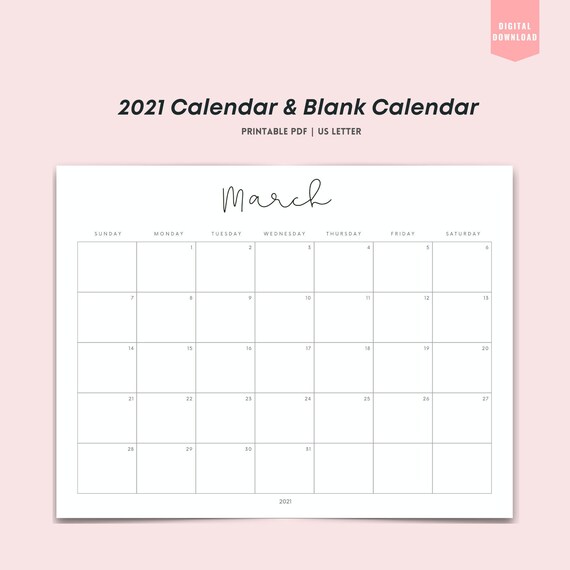 Calendars & Planners Minimalist Printable Calendar 2021 Wall Calendar
