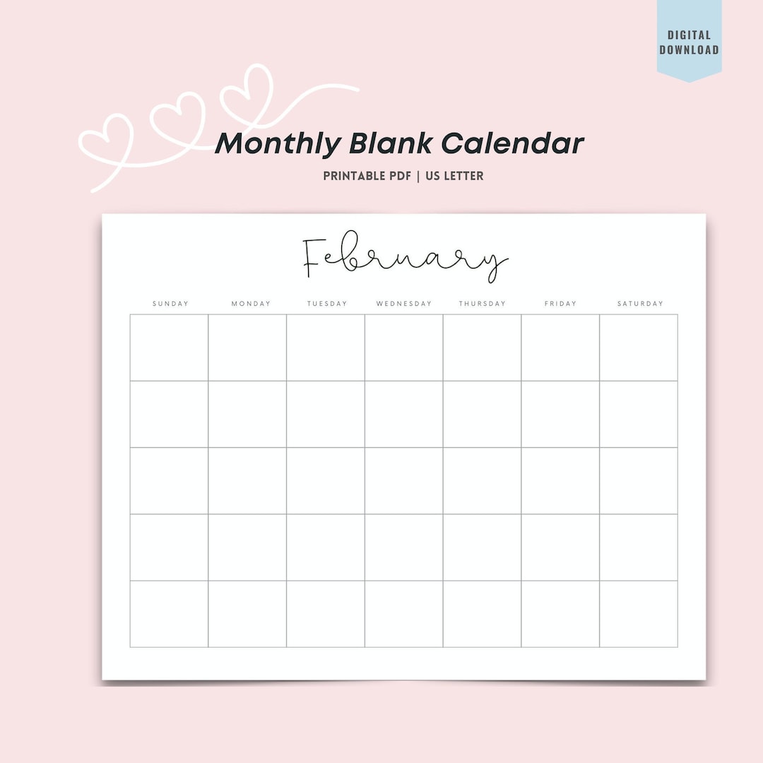 Monthly Blank Calendarsunday-start Simple Calendar 11 X
