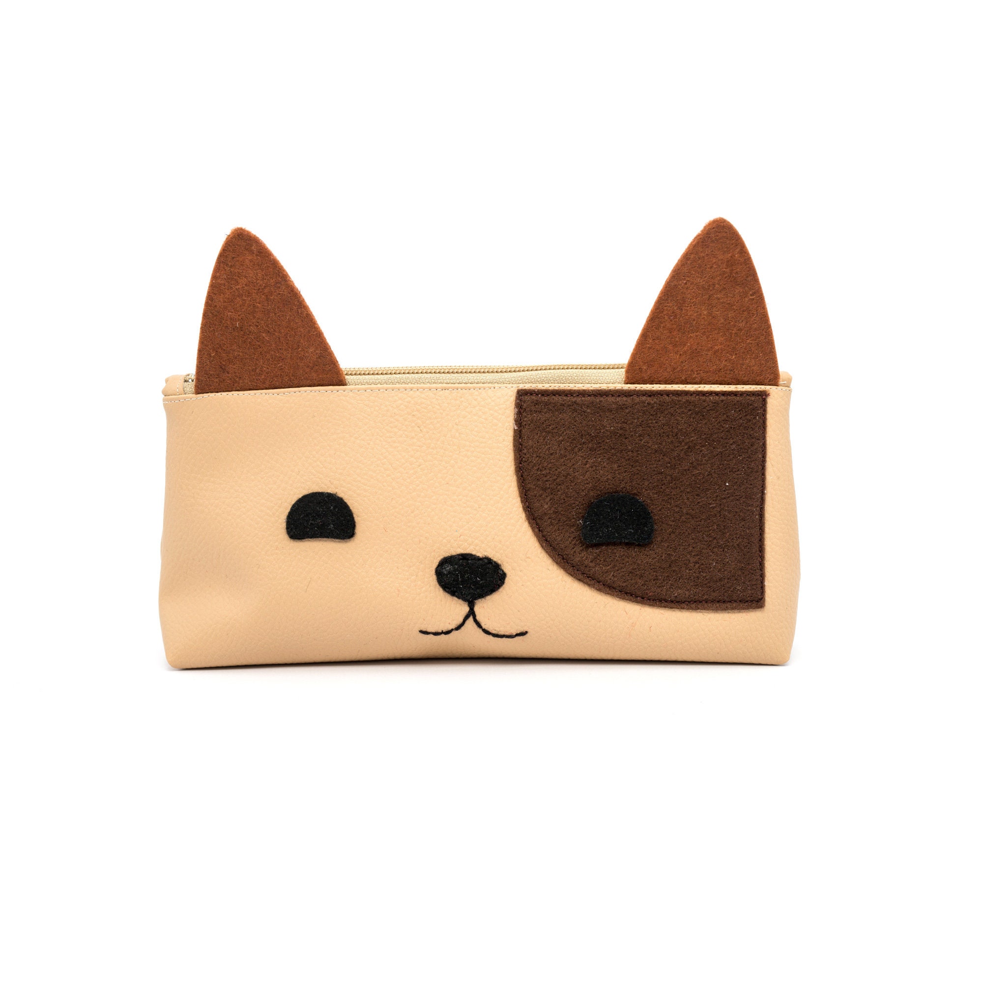 Trousse Maquillage Chien Marron en Simili Cuir