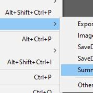 Peut inclure: Capture d'&eacute;cran d'un menu logiciel. L'option "Scripts" est mise en &eacute;vidence en bleu clair. Le sous-menu affiche des options telles que "ExportDocsAsFlash", "ImageTracing", "SaveDocsAsPDF", "SaveDocsAsSVG" et "SummaBarcode".