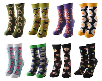 Novelty Fun Funky Food Socks Avocado, Fried Eggs, Cup Cake, Burgers,Sushi, Donuts, Apples
