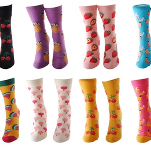 Novelty Fun Funky Fruit Food Socks Pineapple, Strawberries, Cherries, Banana, Water Melon