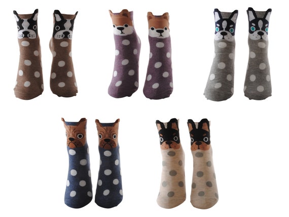 Novelty Fun Cute Spotty Dog & Cat Socks Pug Bulldog Frenchy Chow Ladies Size 3-8